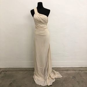 Off White One Shoulder Gown With Beaded Strap